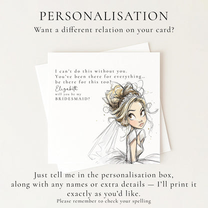 Whimsi Lilley Maid of Honour proposal card with "Will You Be..." message, featuring elegant floral design and decorative text.