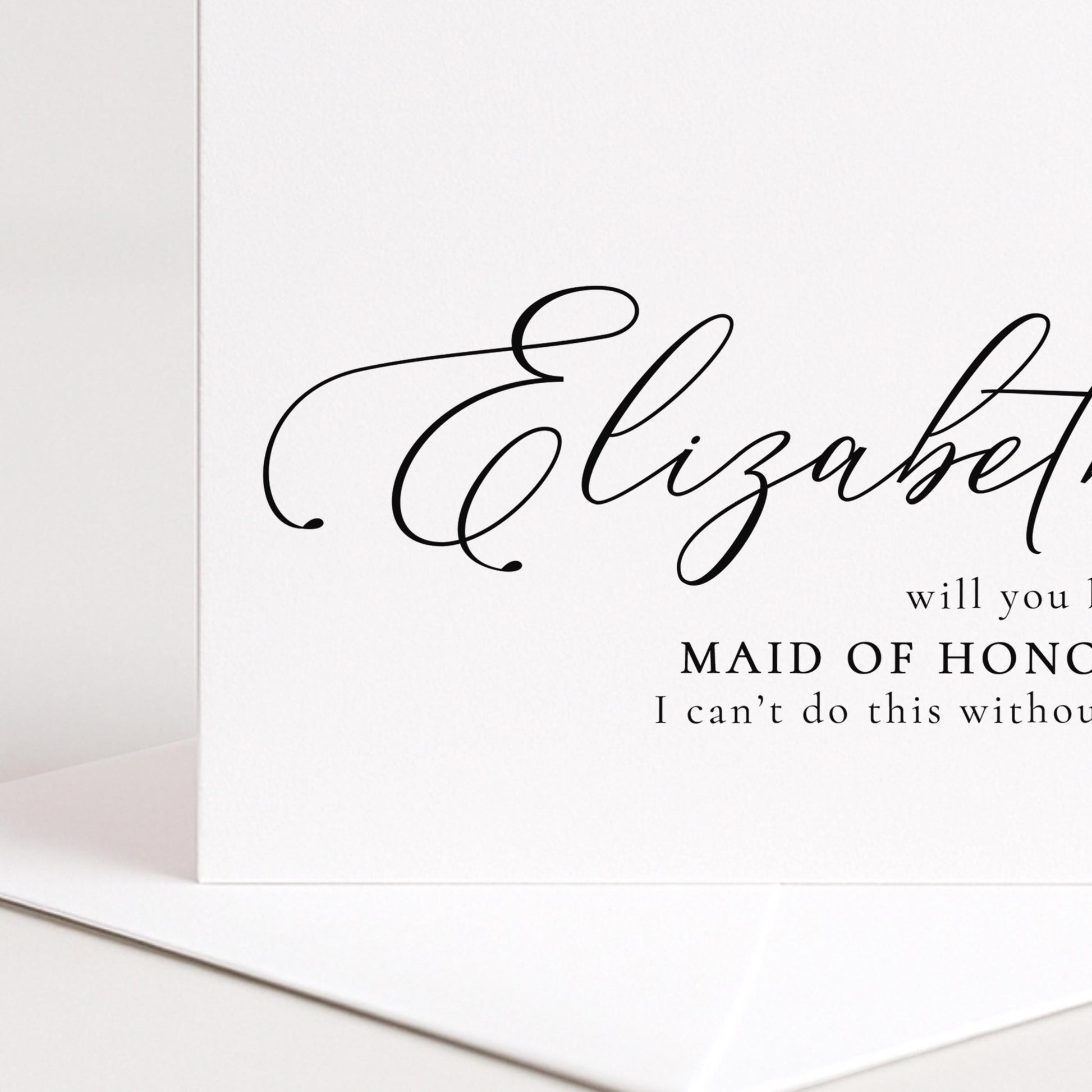 Whimsi Lilley Maid of Honour Proposal Card with "Will You Be My Maid of Honour?" message on elegant white card.