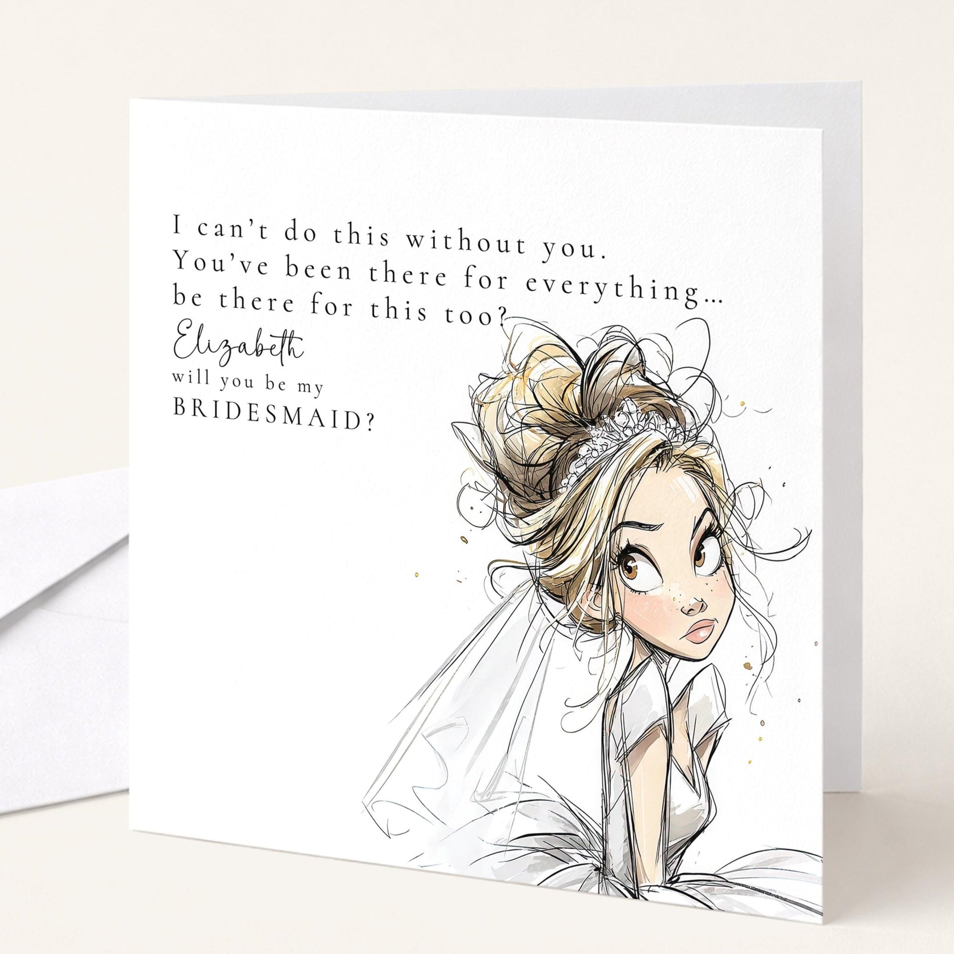 Whimsi Lilley Maid of Honour Proposal Card with "Will You Be..." message, featuring elegant floral design and soft pastel colors.