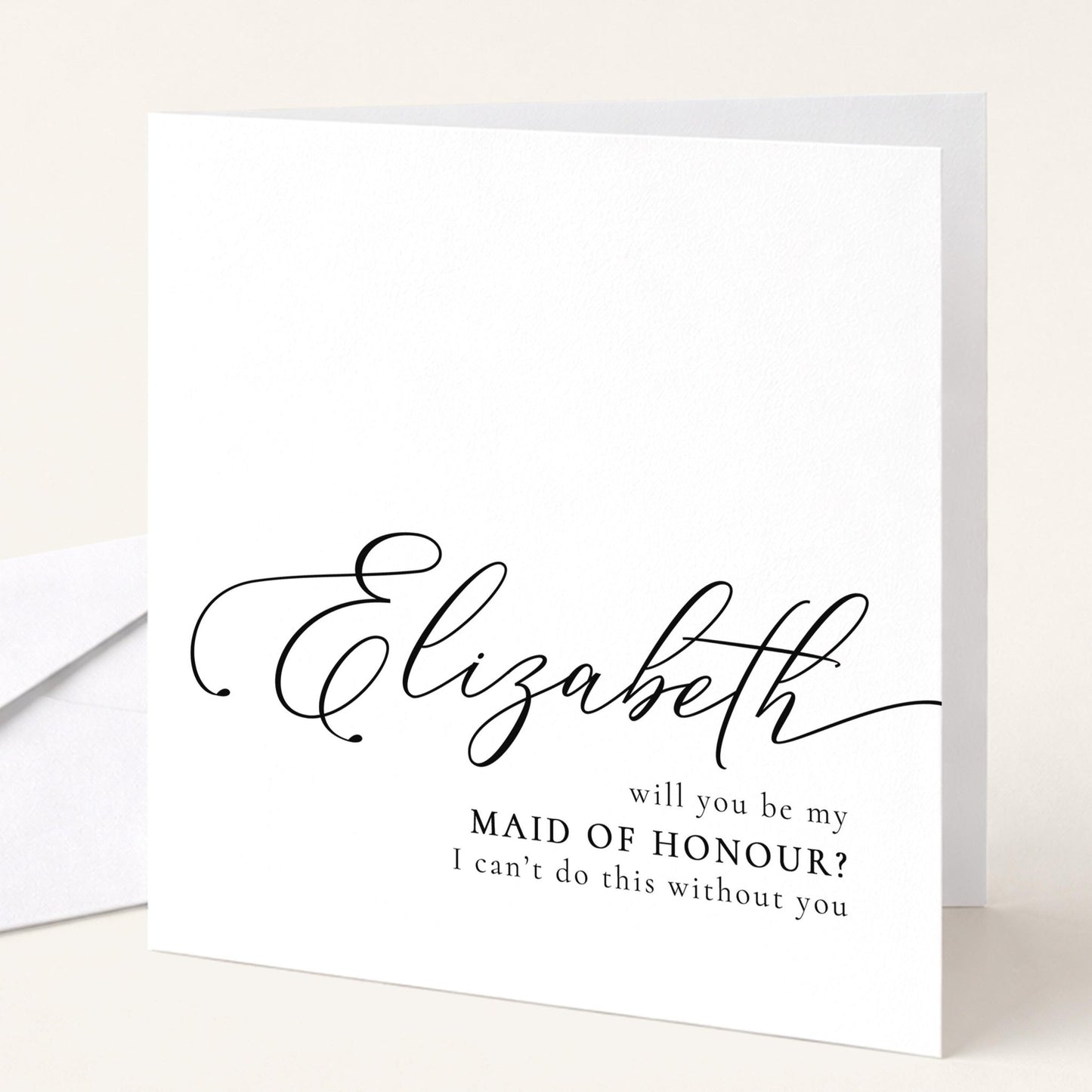 Whimsi Lilley Maid of Honour Proposal Card with "Will You Be..." message, featuring elegant design and floral accents.