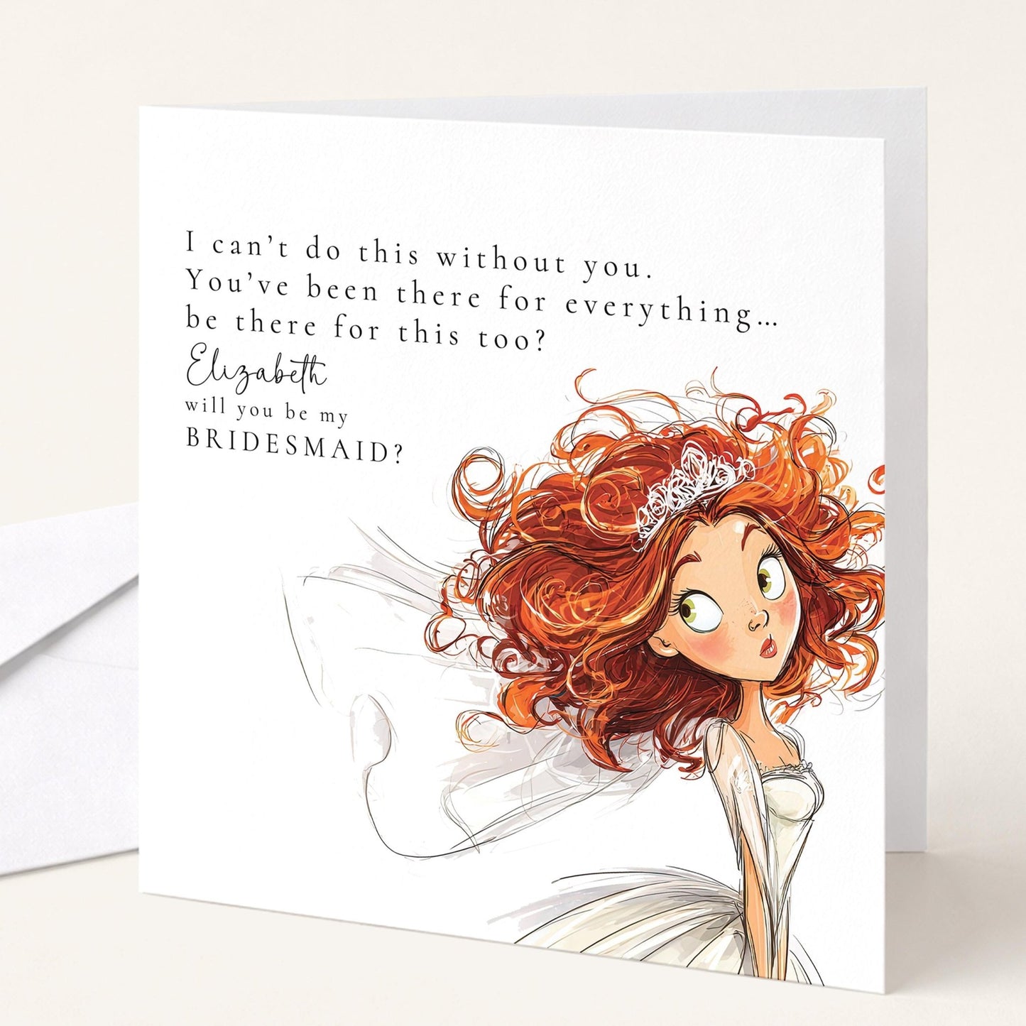 Whimsi Lilley Maid of Honour Proposal Card featuring elegant "Will You Be My Maid of Honour" design on cream background.