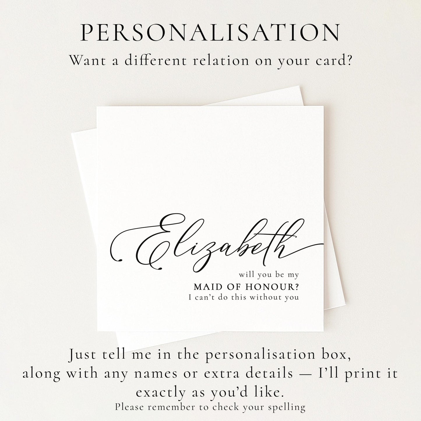 Whimsi Lilley Maid of Honour Proposal Card with "Will You Be..." text and floral design for wedding proposal or special occasion.