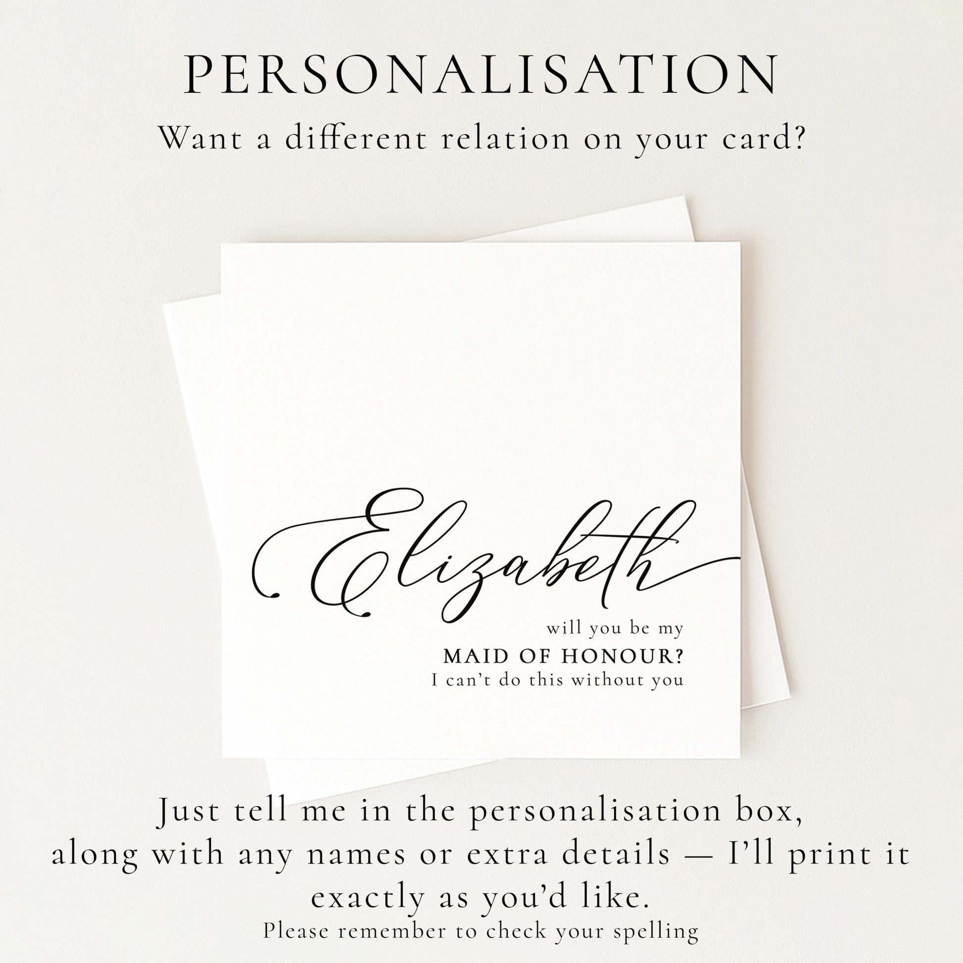 Whimsi Lilley Maid of Honour Proposal Card with "Will You Be..." text and floral design for wedding proposal or special occasion.