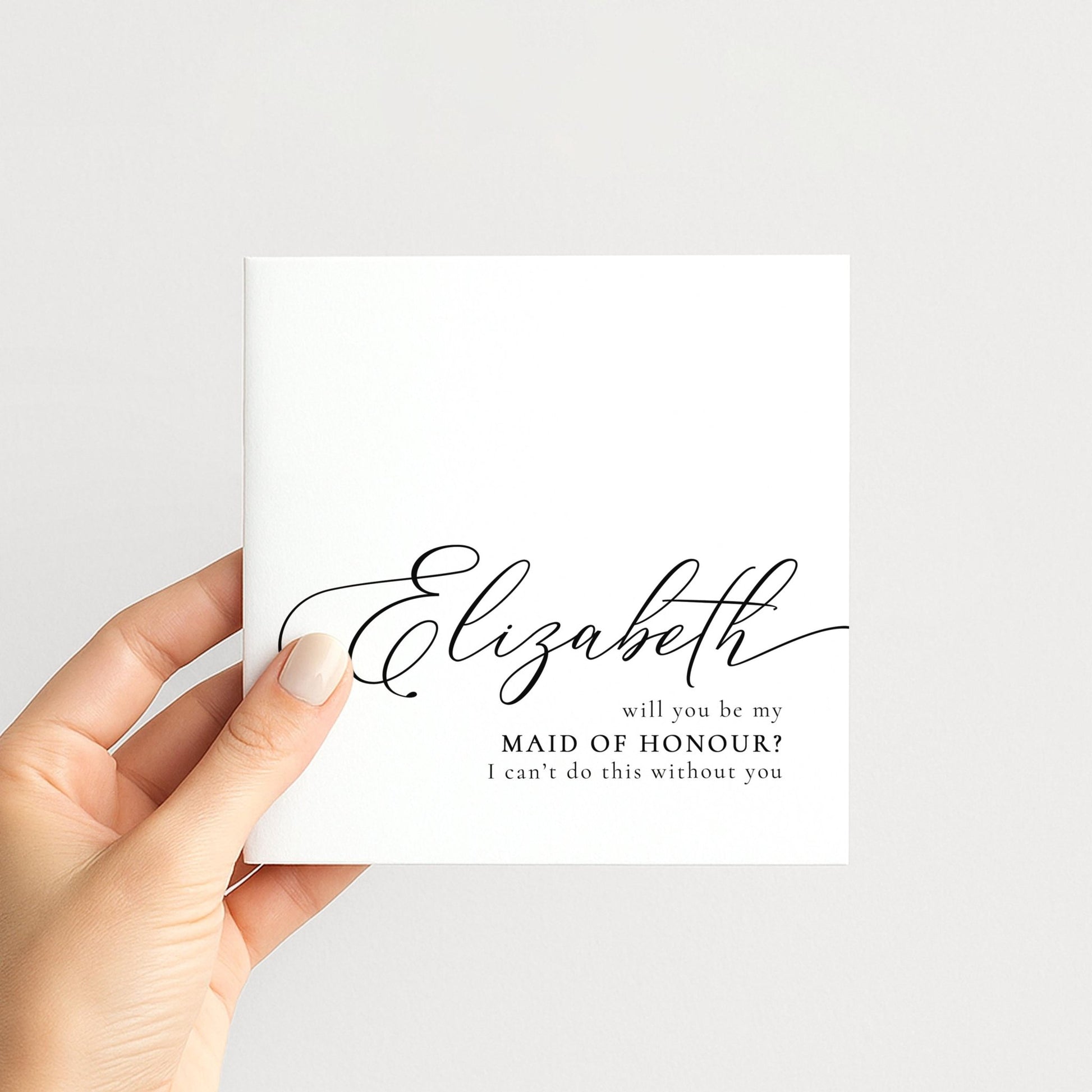 Whimsi Lilley Maid of Honour Proposal Card with "Will You Be My Maid of Honour" message on elegant white cardstock