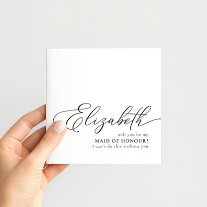 Whimsi Lilley Maid of Honour Proposal Card with "Will You Be My Maid of Honour" message on elegant white cardstock