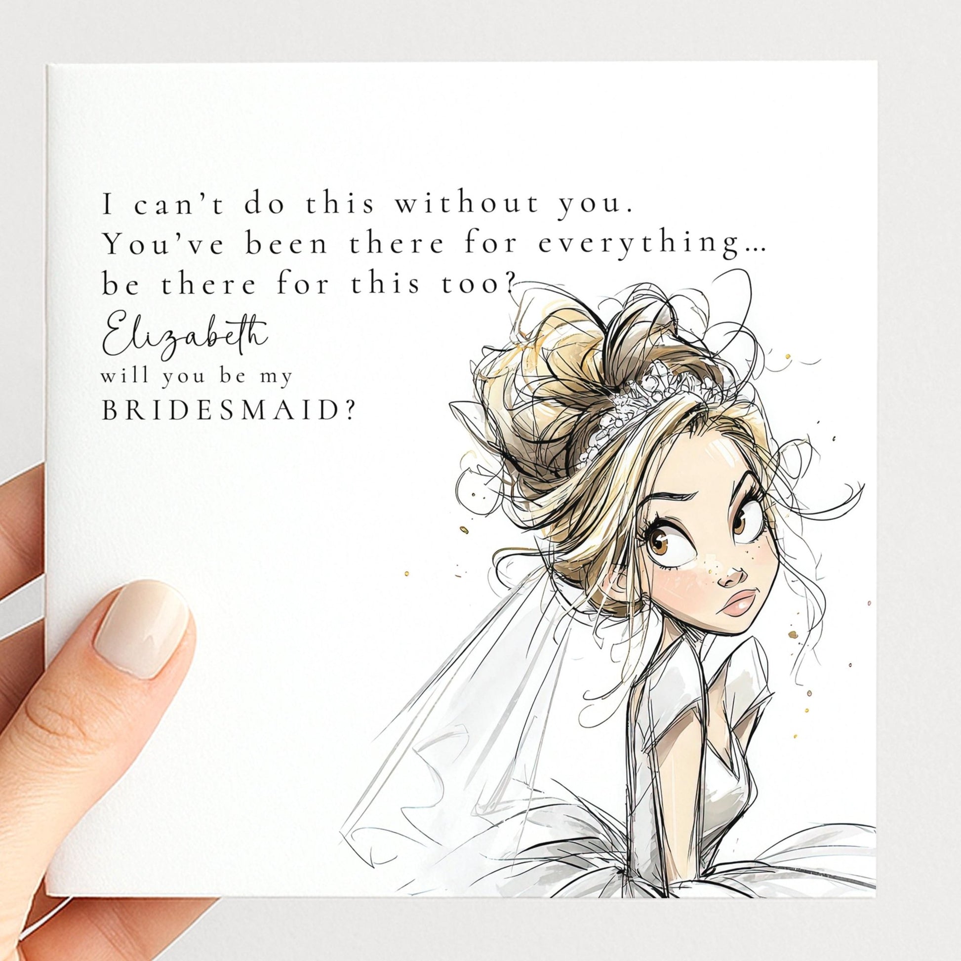 Whimsi Lilley Maid of Honour Proposal Card with "Will You Be..." message, featuring elegant floral design and romantic lettering.