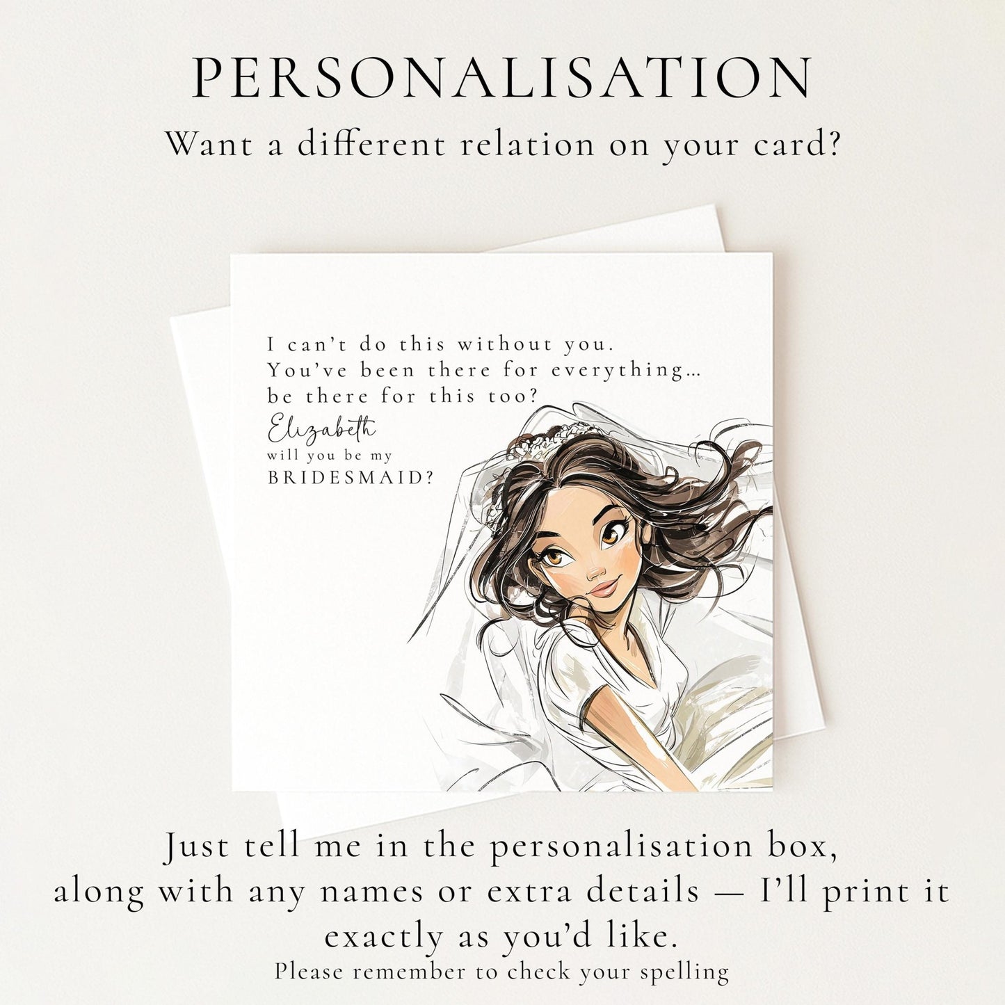 Whimsi Lilley Maid of Honour Proposal Card with "Will You Be" message, featuring elegant floral design on white background.