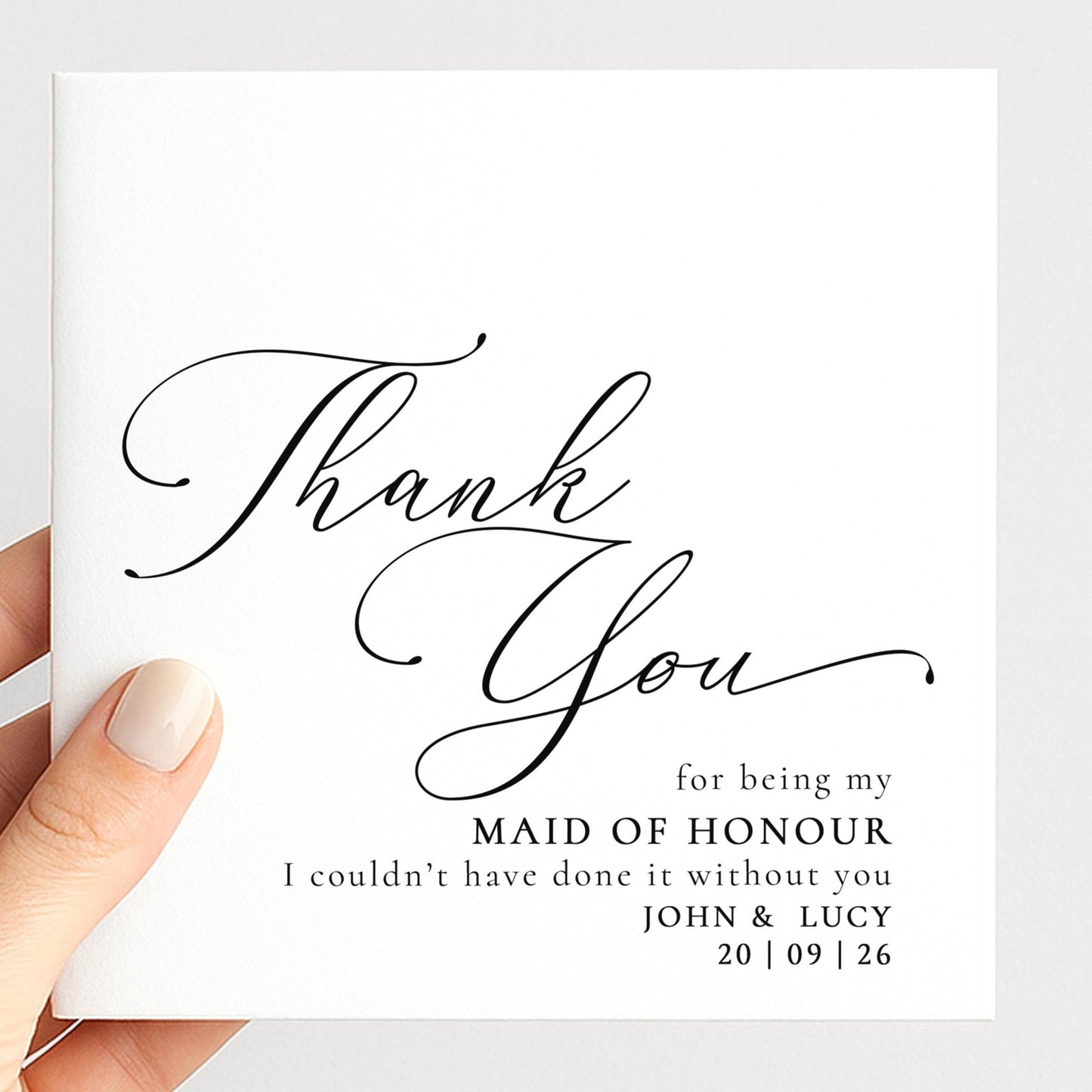 Whimsi Lilley Maid of Honour Thank You Card with "Will You Be..." message, featuring elegant floral design and heartfelt wording.
