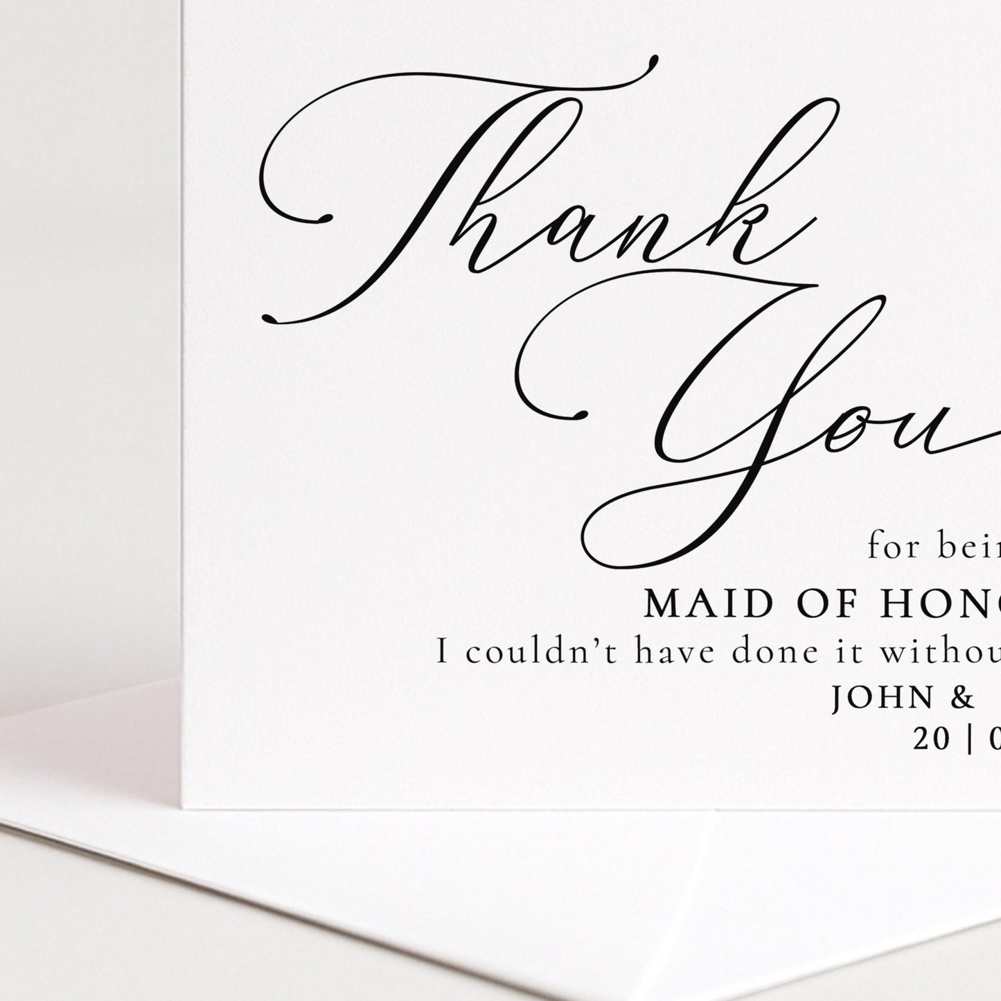 Whimsi Lilley maid of honour thank you card featuring elegant "Will You Be" design for bridal thank you notes.