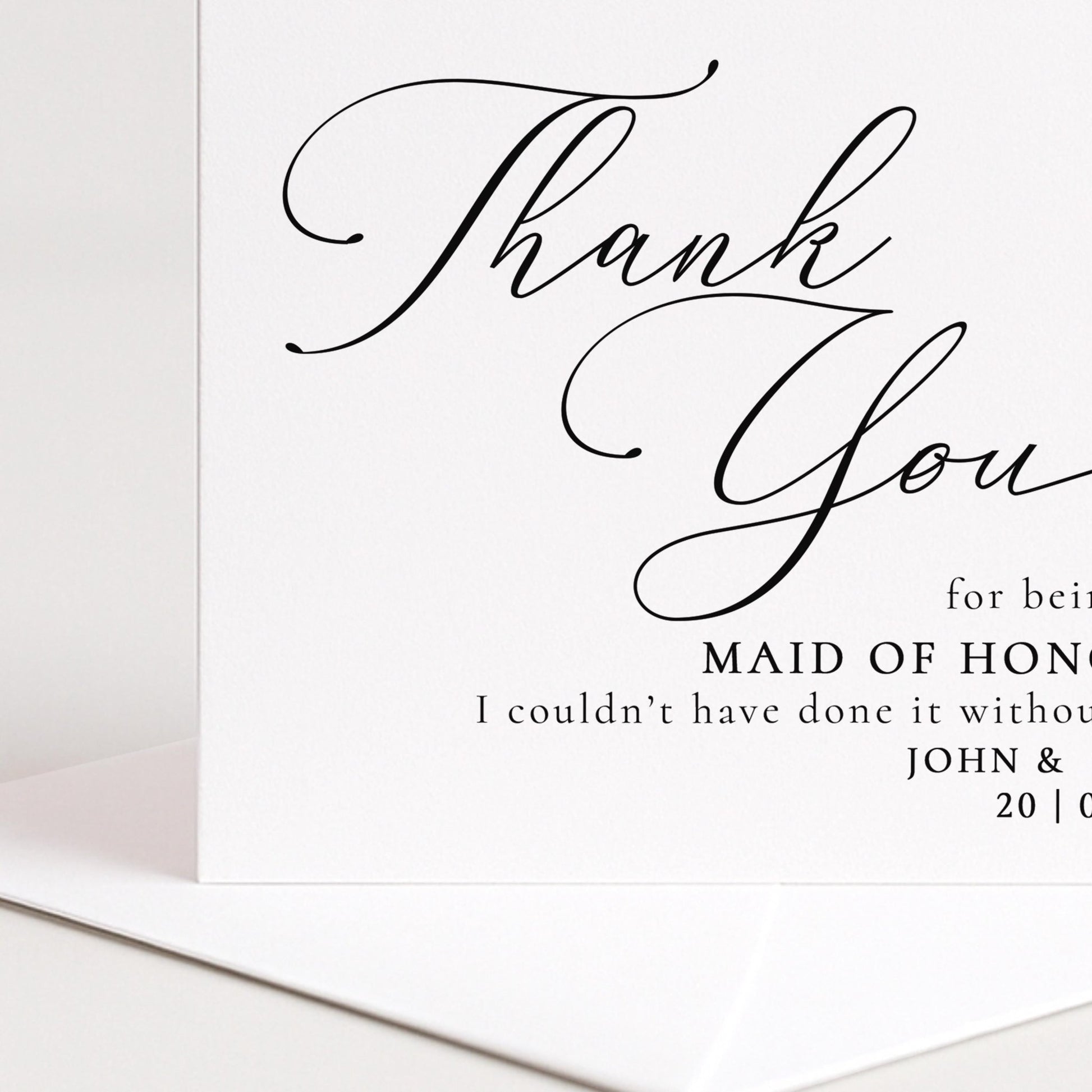 Whimsi Lilley maid of honour thank you card featuring elegant "Will You Be" design for bridal thank you notes.