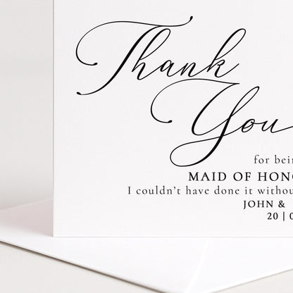 Whimsi Lilley maid of honour thank you card featuring elegant "Will You Be" design for bridal thank you notes.