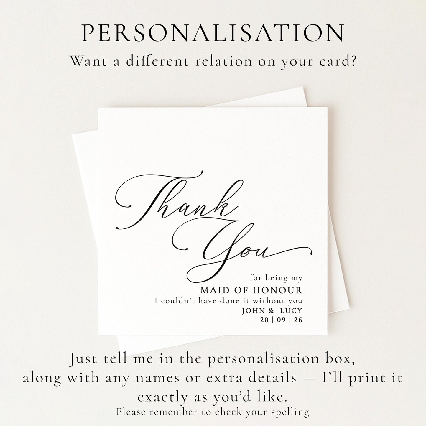 Whimsi Lilley Maid of Honour Thank You Card featuring "Will You Be..." message with elegant floral design.