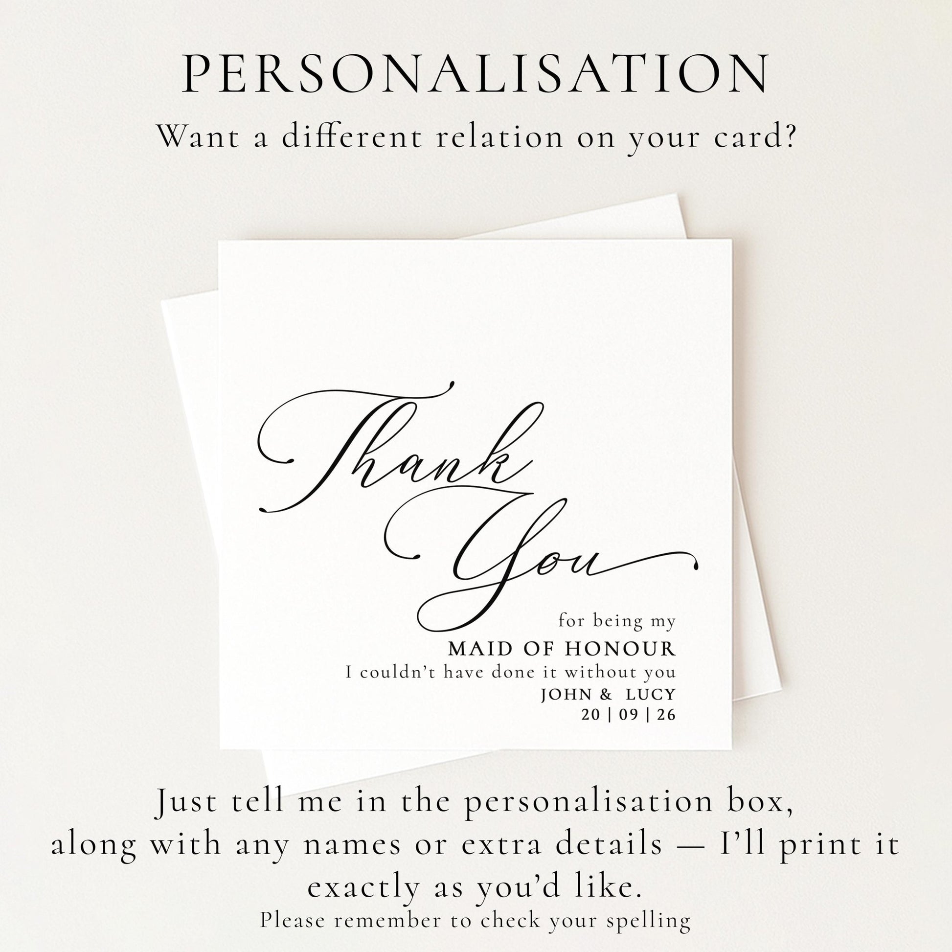 Whimsi Lilley Maid of Honour Thank You Card featuring "Will You Be..." message with elegant floral design.