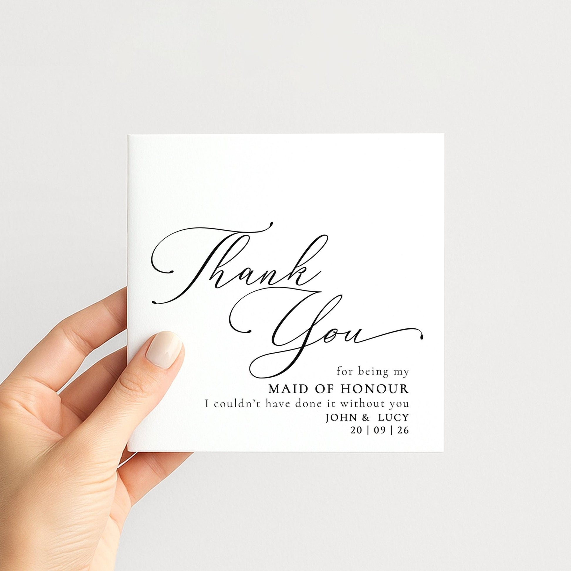 Whimsi Lilley Maid of Honour Thank You Card featuring elegant "Will You Be..." design for wedding gratitude messages.