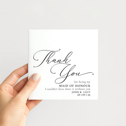 Whimsi Lilley Maid of Honour Thank You Card featuring elegant "Will You Be..." design for wedding gratitude messages.