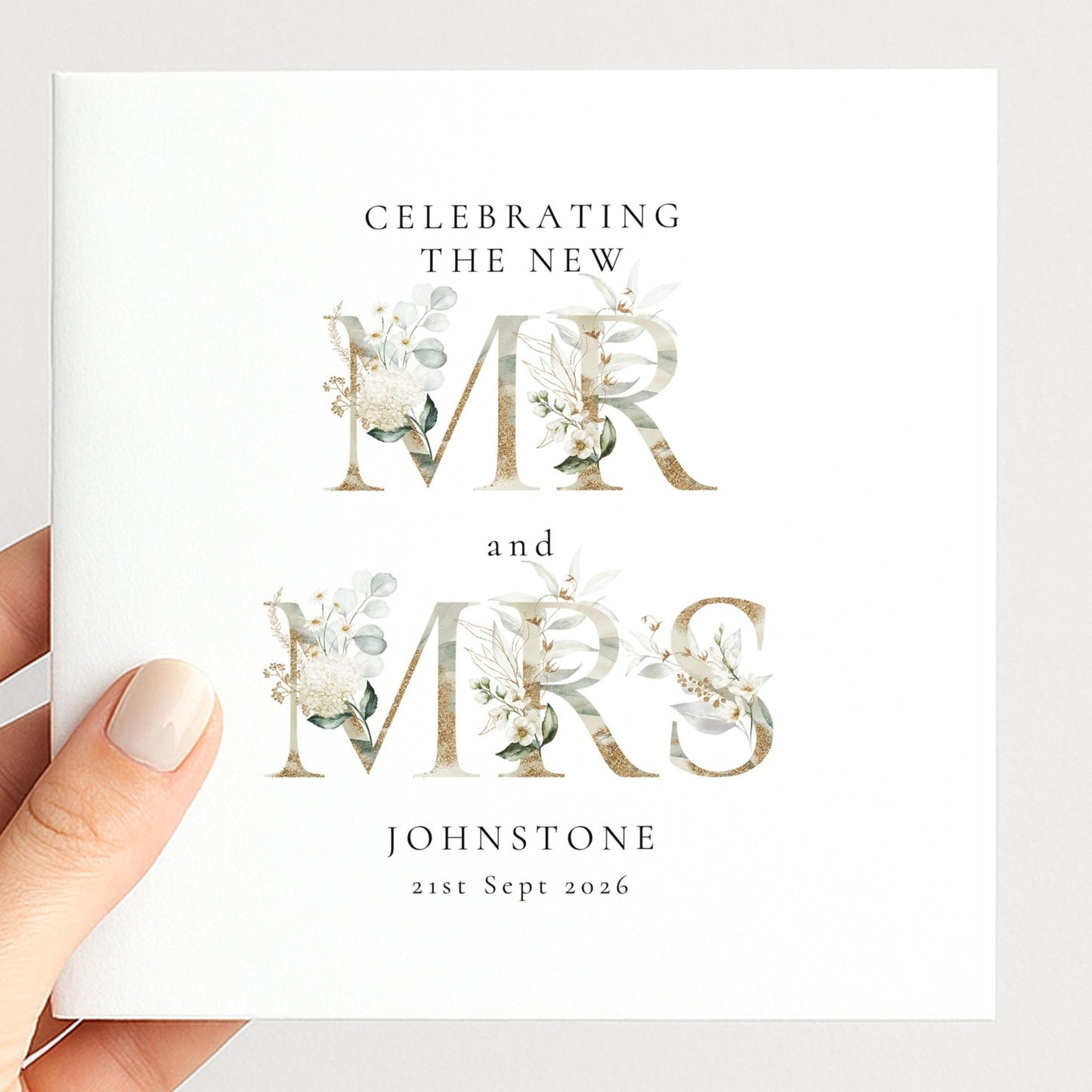 Mr and Mrs Wedding Card – Elegant Floral Design | Personalised Keepsake - Whimsi Lilley