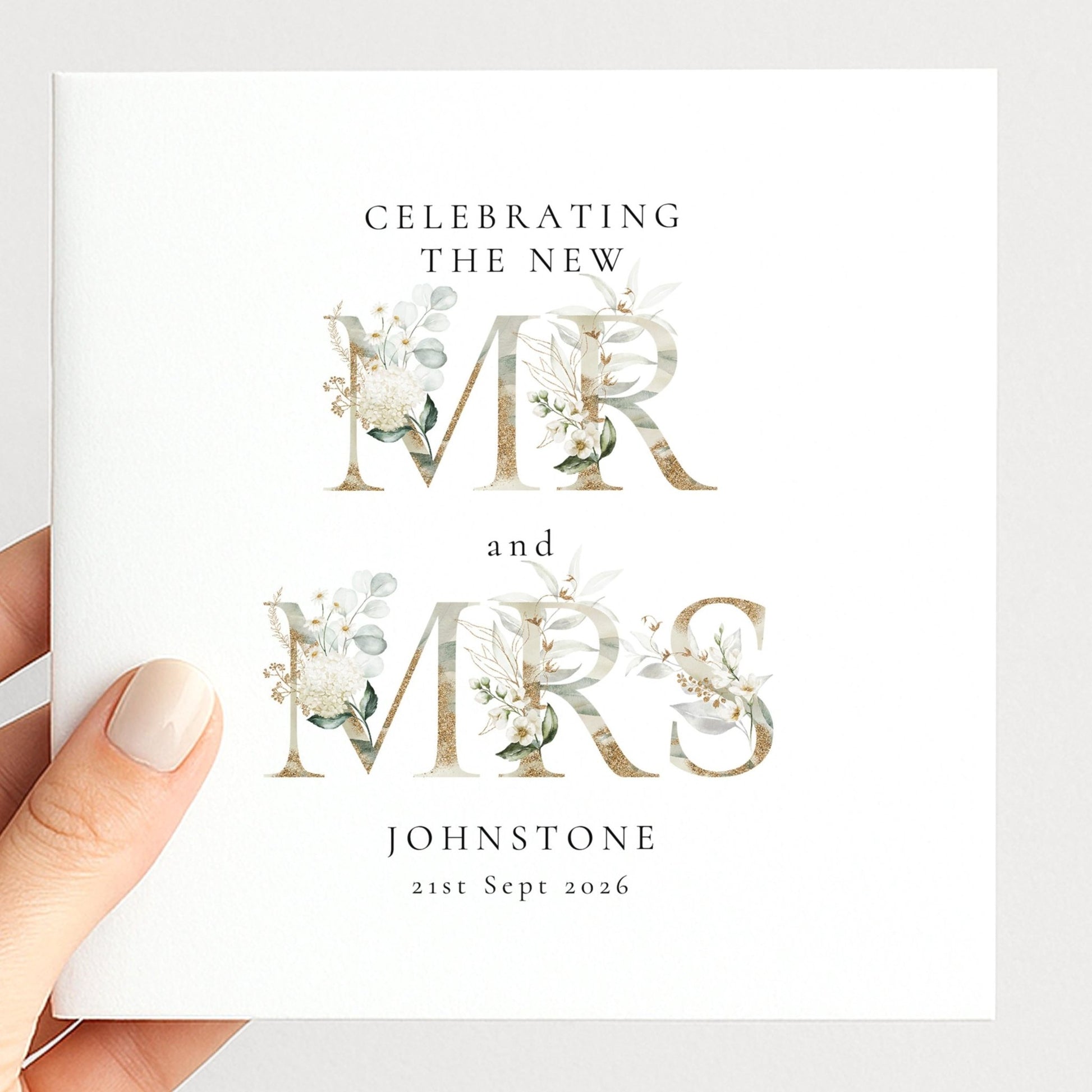 Mr and Mrs Wedding Card – Elegant Floral Design | Personalised Keepsake - Whimsi Lilley