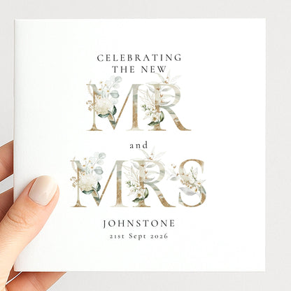 Mr and Mrs Wedding Card – Elegant Floral Design | Personalised Keepsake - Whimsi Lilley
