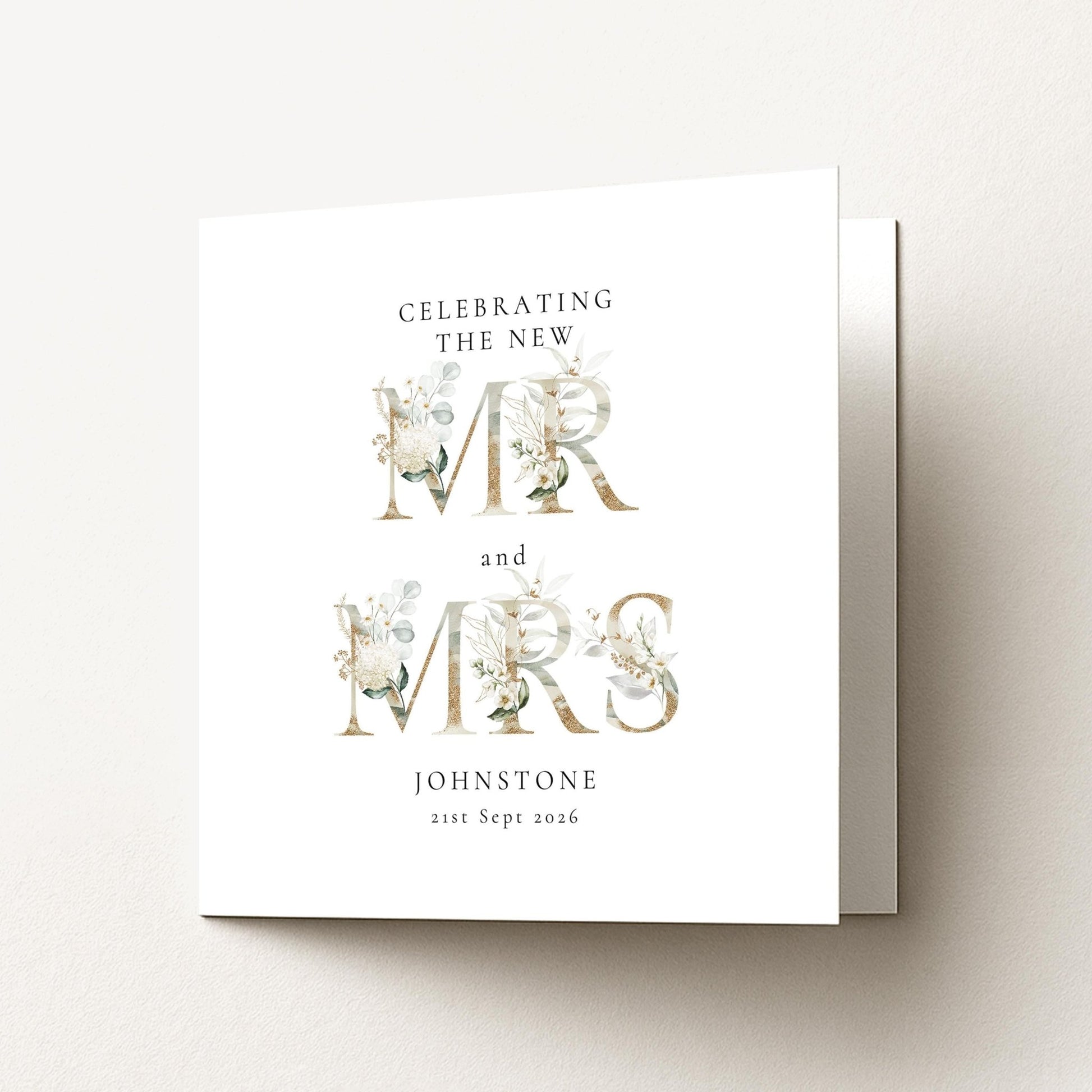 Mr and Mrs Wedding Card – Elegant Floral Design | Personalised Keepsake - Whimsi Lilley