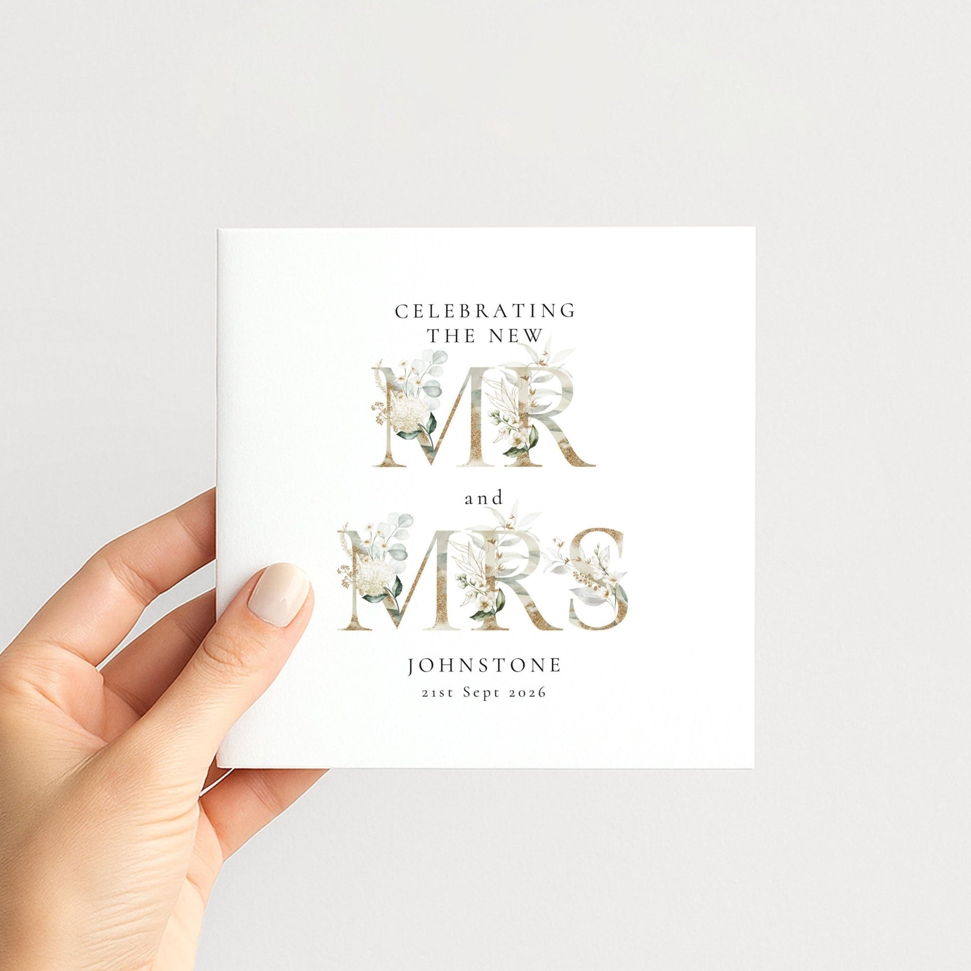 Mr and Mrs Wedding Card – Elegant Floral Design | Personalised Keepsake - Whimsi Lilley