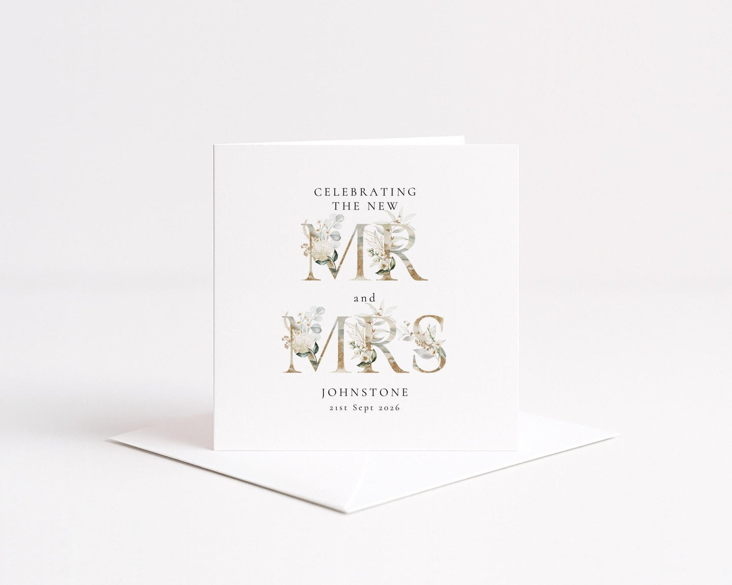 Mr and Mrs Wedding Card – Elegant Floral Design | Personalised Keepsake - Whimsi Lilley