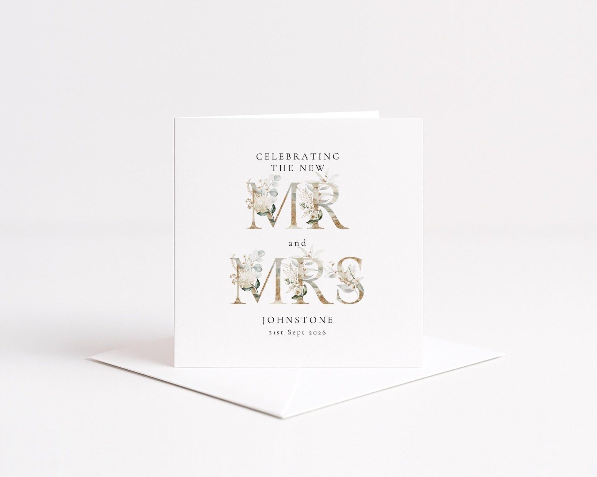 Mr and Mrs Wedding Card – Elegant Floral Design | Personalised Keepsake - Whimsi Lilley