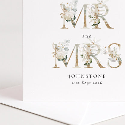 Mr and Mrs Wedding Card – Elegant Floral Design | Personalised Keepsake - Whimsi Lilley