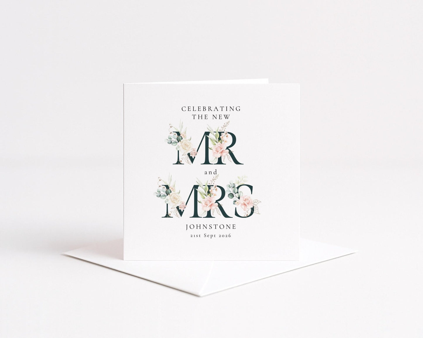 Mr and Mrs Wedding Card – Personalised Elegant Floral Keepsake With Matte Finish - Whimsi Lilley
