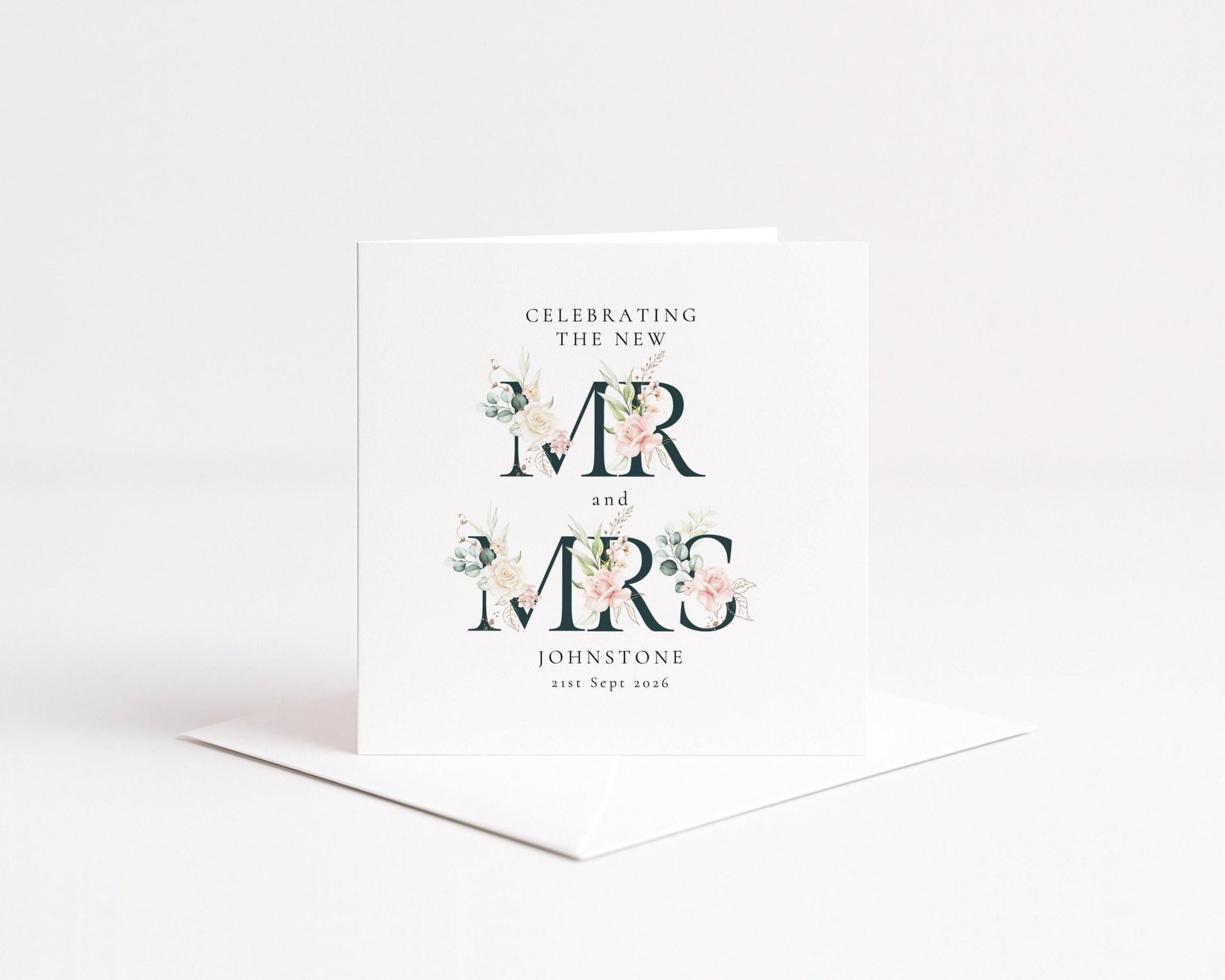Mr and Mrs Wedding Card – Personalised Elegant Floral Keepsake With Matte Finish - Whimsi Lilley
