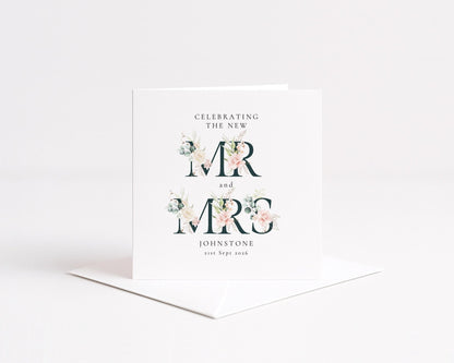 Mr and Mrs Wedding Card – Personalised Elegant Floral Keepsake With Matte Finish - Whimsi Lilley