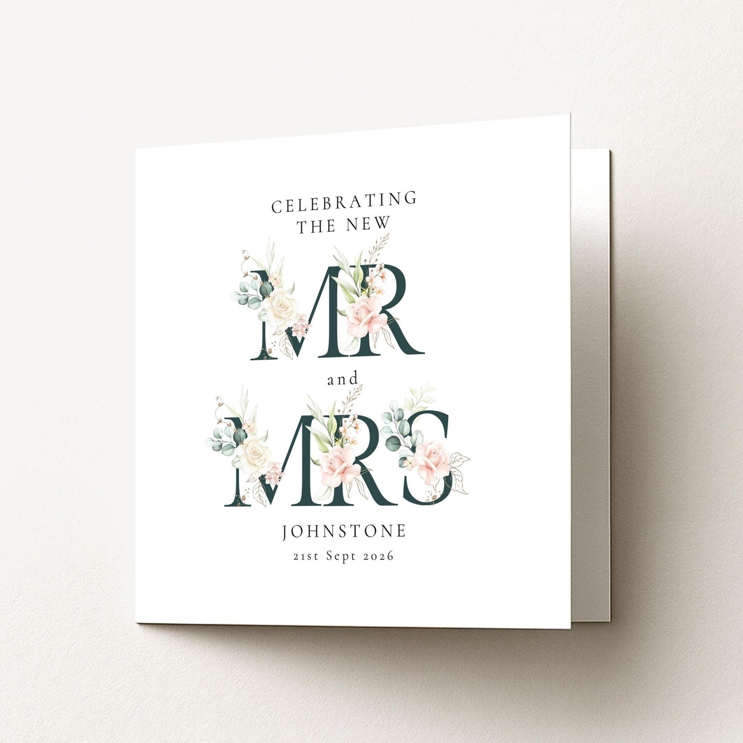 Mr and Mrs Wedding Card – Personalised Elegant Floral Keepsake With Matte Finish - Whimsi Lilley
