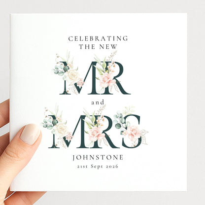 Mr and Mrs Wedding Card – Personalised Elegant Floral Keepsake With Matte Finish - Whimsi Lilley
