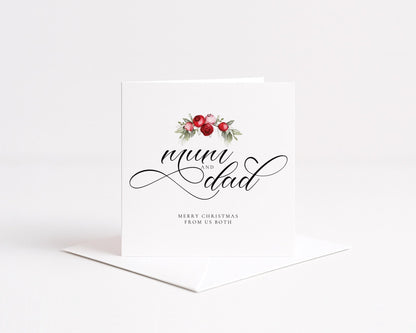 Mum and Dad Christmas Card – Personalised Festive Family Greeting With Red Berries - Whimsi Lilley