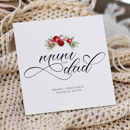 Mum and Dad Christmas Card – Personalised Festive Family Greeting With Red Berries - Whimsi Lilley