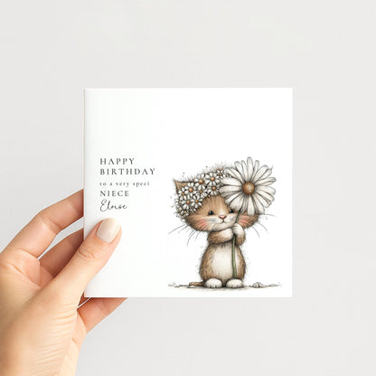 Niece Birthday Card – Personalised Name Detail | Cute Animal Illustration - Whimsi Lilley