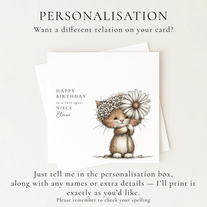 Niece Birthday Card – Personalised Name Detail | Cute Animal Illustration - Whimsi Lilley
