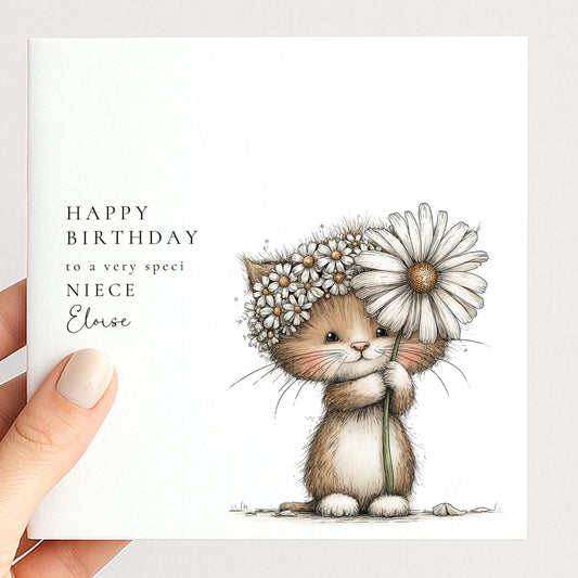 Niece Birthday Card – Personalised Name Detail | Cute Animal Illustration - Whimsi Lilley