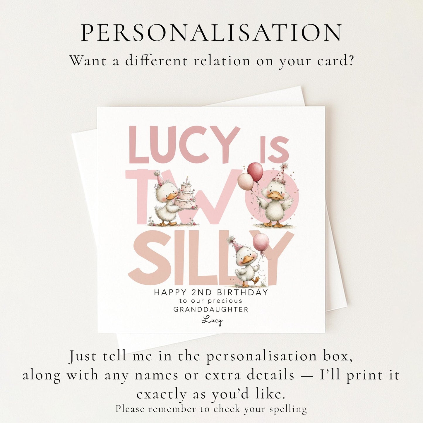 Personalised 2nd Birthday Card Granddaughter - Whimsi Lilley
