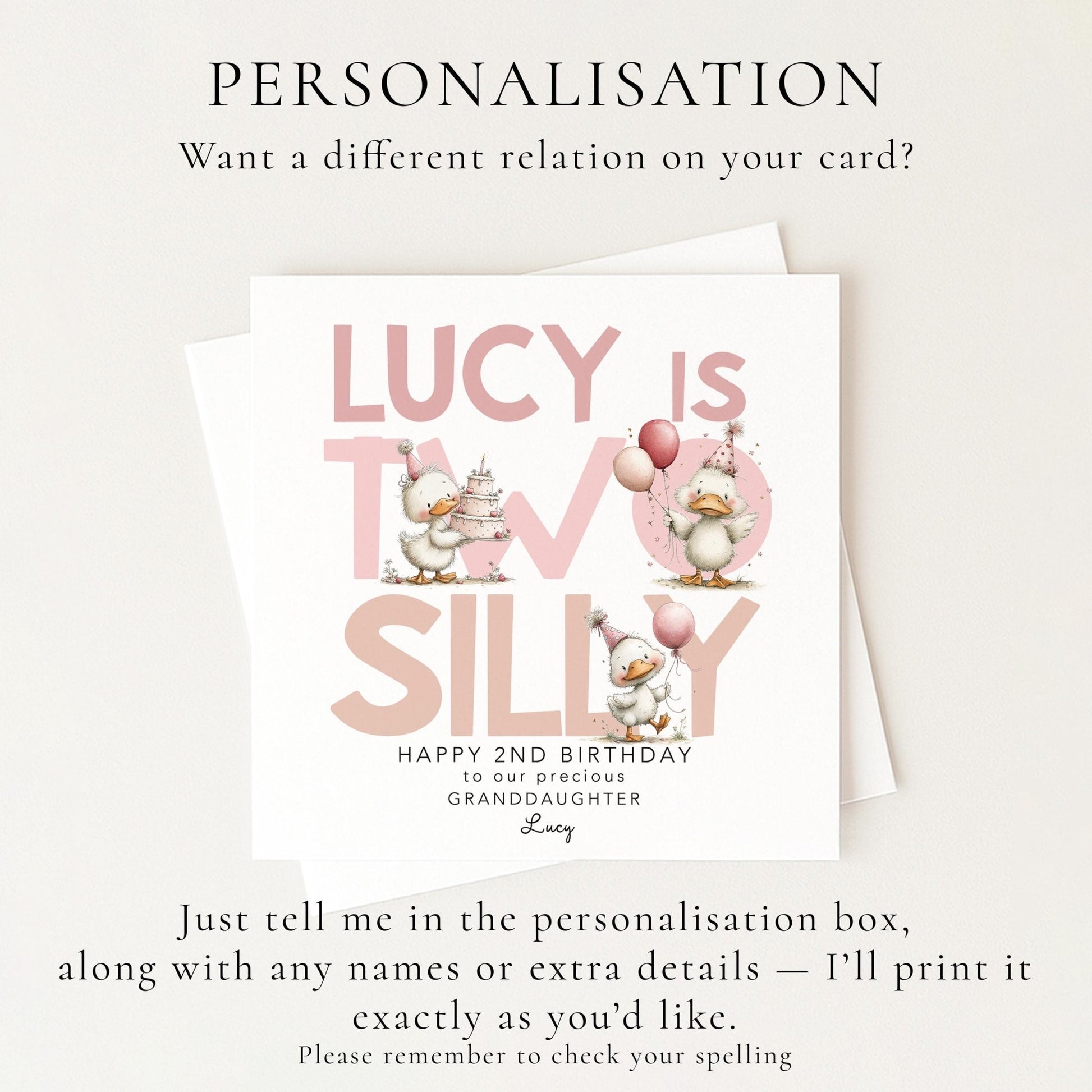 Personalised 2nd Birthday Card Granddaughter - Whimsi Lilley