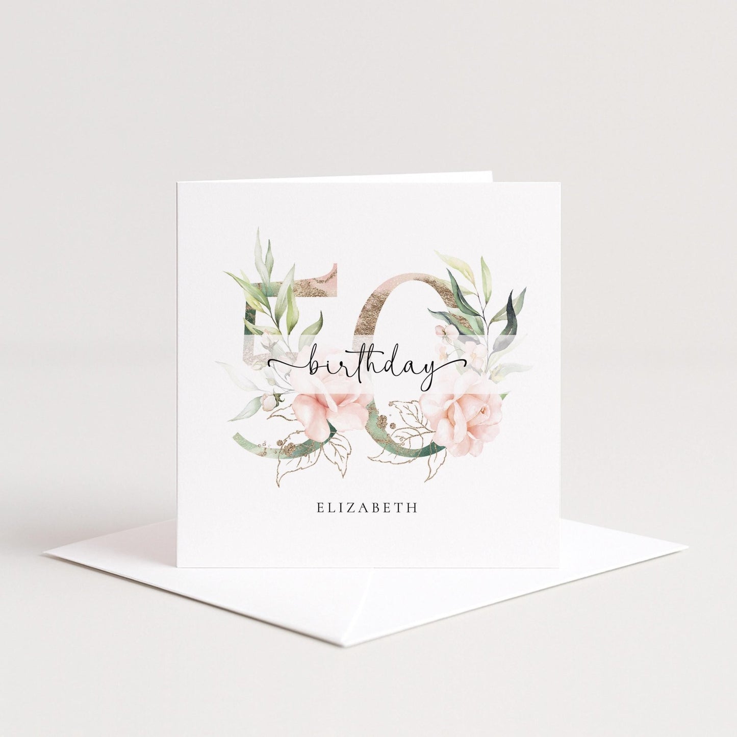 Personalised 50th Birthday Card - Elegant Floral Milestone Keepsake Gift - Whimsi Lilley