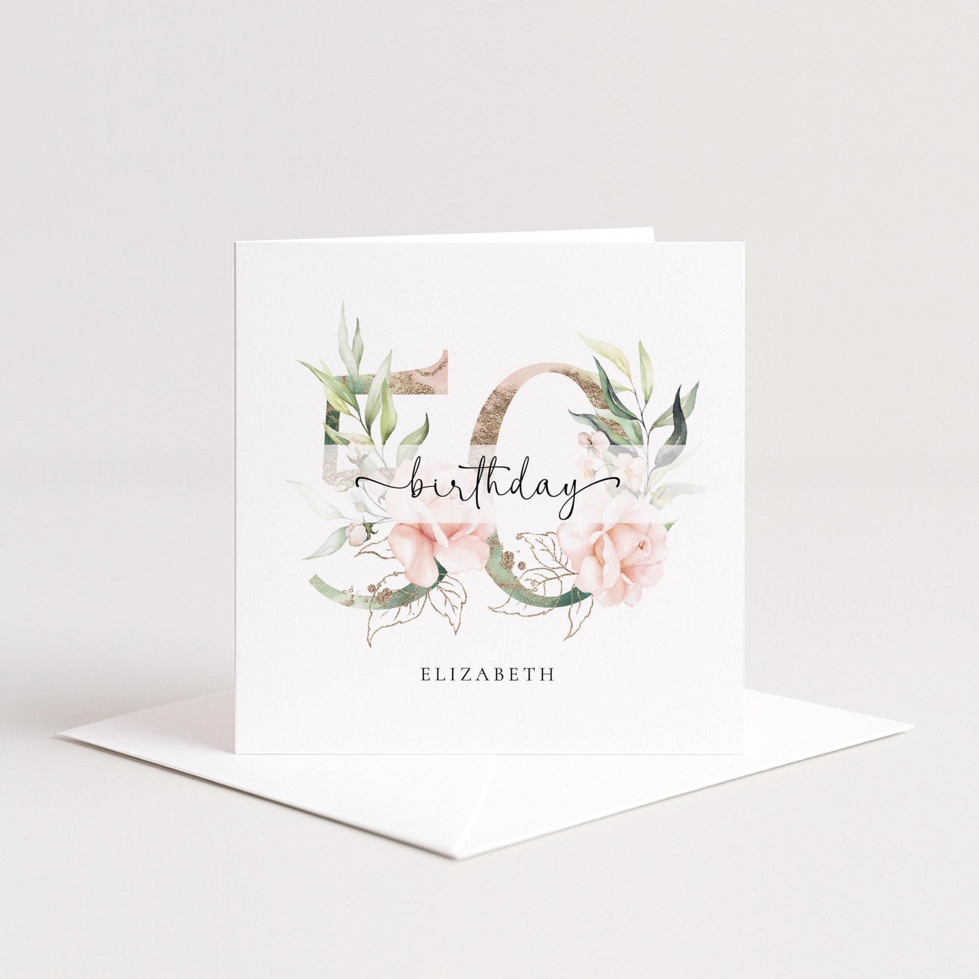 Personalised 50th Birthday Card - Elegant Floral Milestone Keepsake Gift - Whimsi Lilley