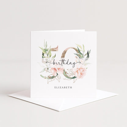 Personalised 50th Birthday Card - Elegant Floral Milestone Keepsake Gift - Whimsi Lilley