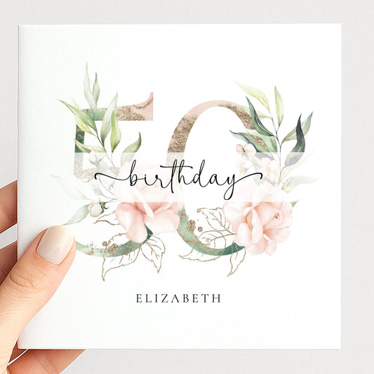 Personalised 50th Birthday Card - Elegant Floral Milestone Keepsake Gift - Whimsi Lilley