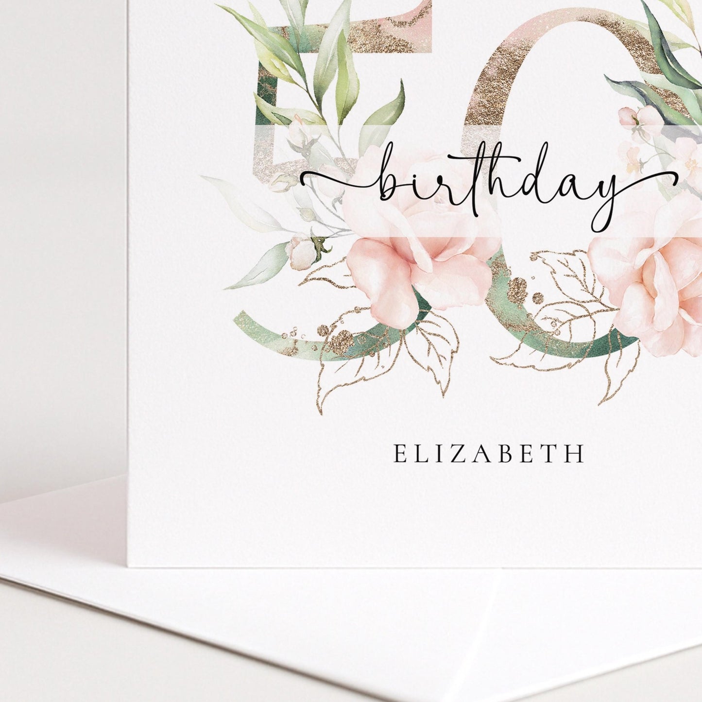Personalised 50th Birthday Card - Elegant Floral Milestone Keepsake Gift - Whimsi Lilley