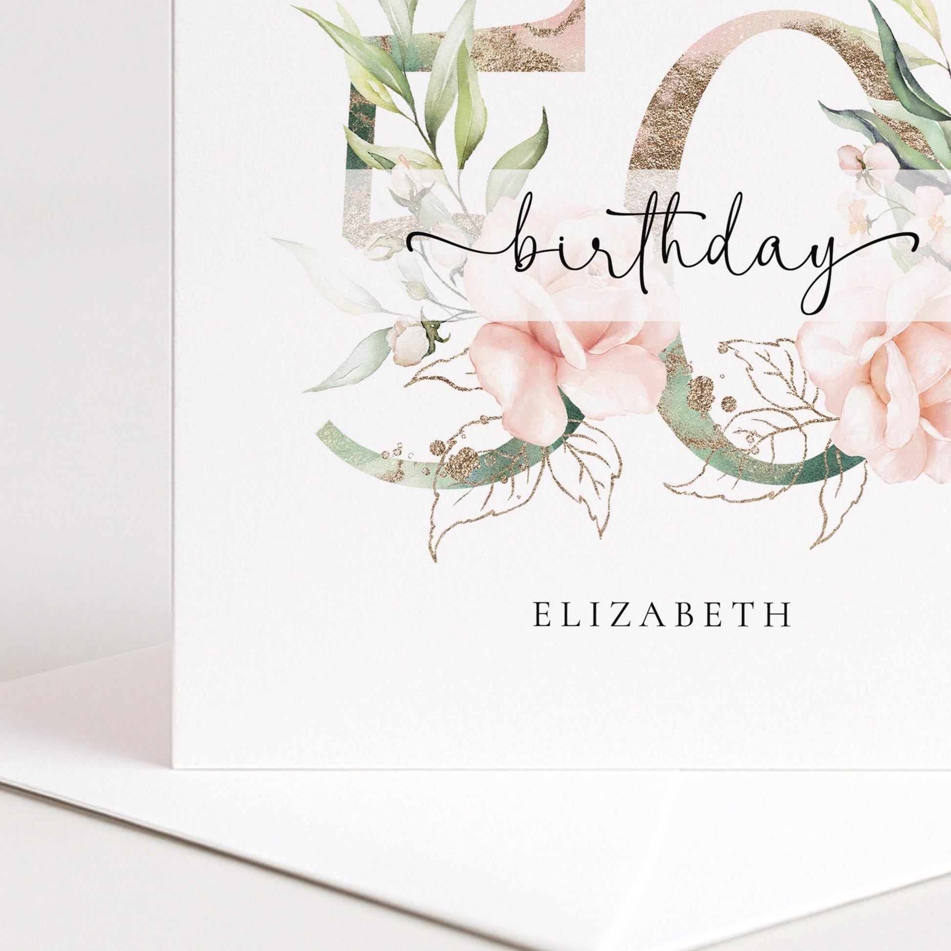 Personalised 50th Birthday Card - Elegant Floral Milestone Keepsake Gift - Whimsi Lilley