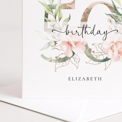 Personalised 50th Birthday Card - Elegant Floral Milestone Keepsake Gift - Whimsi Lilley