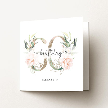 Personalised 60th Birthday Card – Elegant Floral Milestone Keepsake - Whimsi Lilley