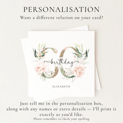Personalised 60th Birthday Card – Elegant Floral Milestone Keepsake - Whimsi Lilley