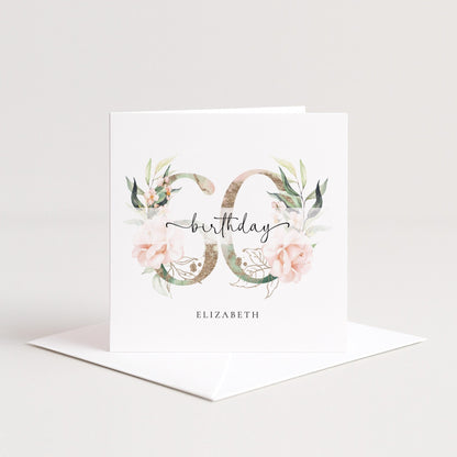 Personalised 60th Birthday Card – Elegant Floral Milestone Keepsake - Whimsi Lilley