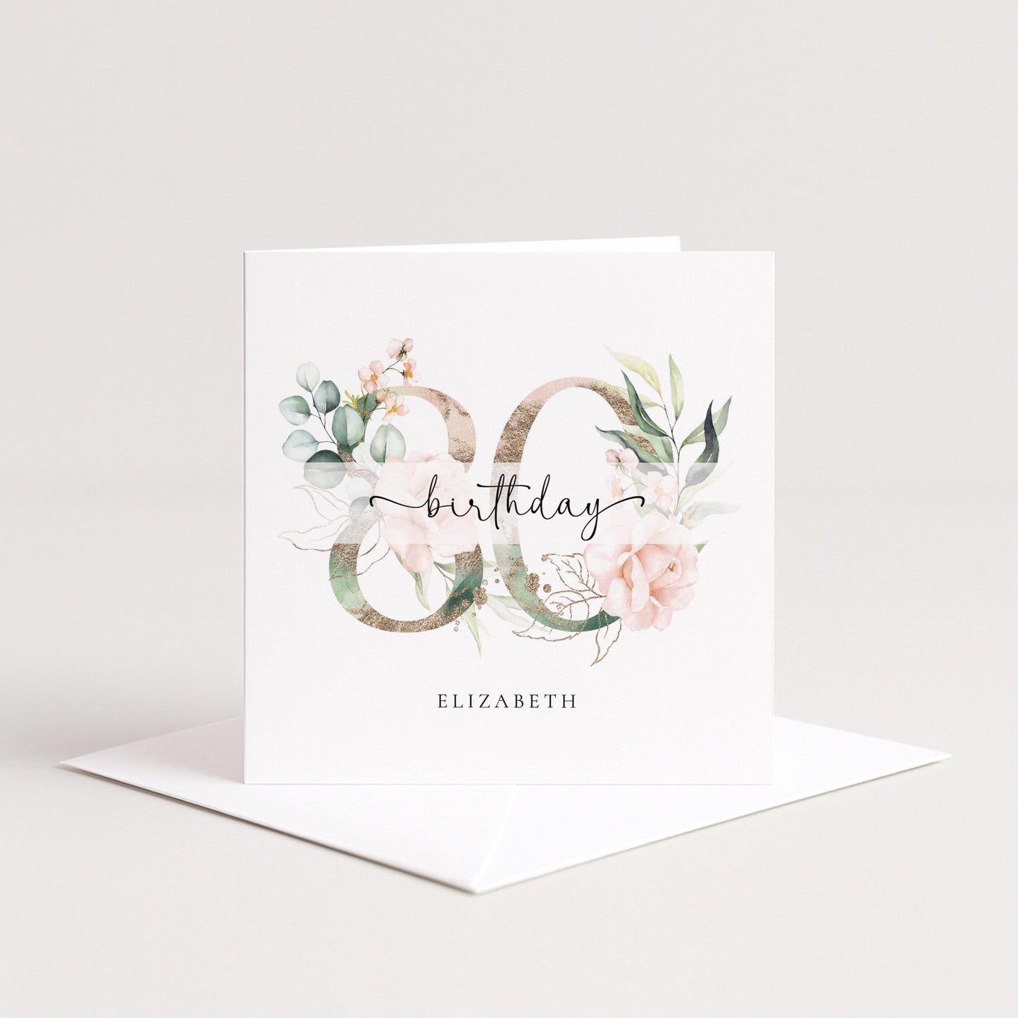 Personalised 80th Birthday Card – Elegant Floral Milestone Keepsake For Grandma - Whimsi Lilley
